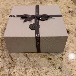 Tom Ford Taupe Box with Brown Ribbon and tissue